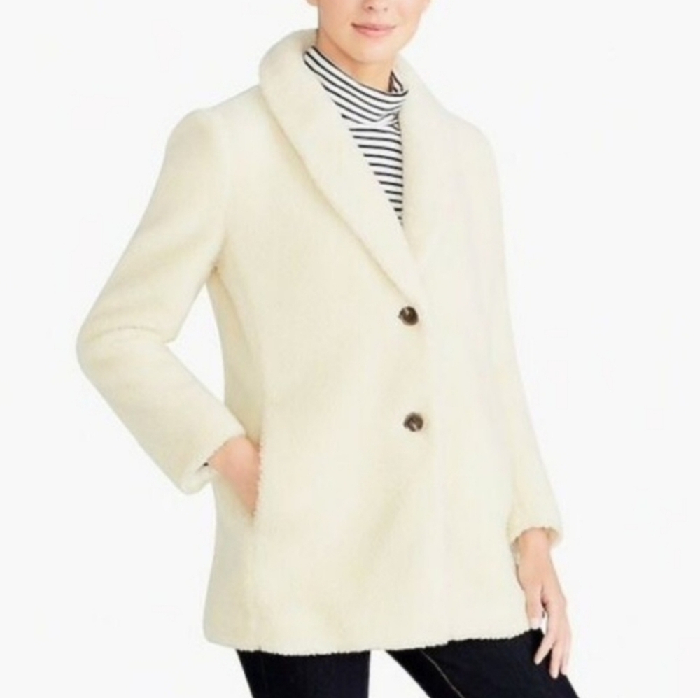 J. Crew Factory Cream Shawl Collar Teddy Pea Coat